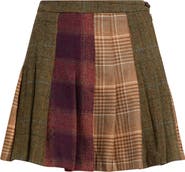 ROWING BLAZERS Mixed Plaid Pleated Wool Blend Miniskirt