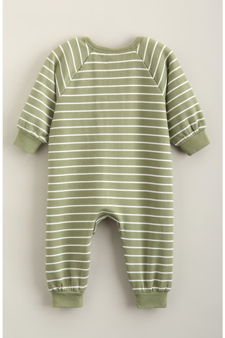 Raglan Sleeve Cotton Blend Romper, Alternate, color, OLIVE- IVORY CHARLIE STRIPE