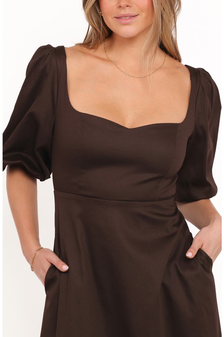 Merlena Puff Sleeve Stretch Cotton Maxi Dress, Alternate, color, CHOCOLATE