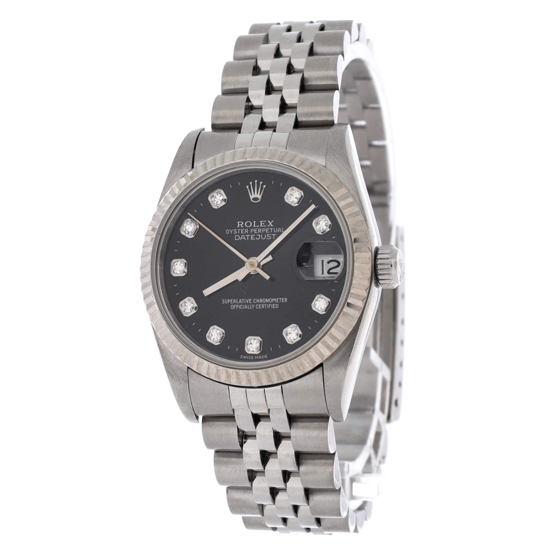 Oyster Perpetual Datejust Automatic Watch Stainless Steel and White Gold with Diamond Markers 31, Alternate, color, Metallic Silver