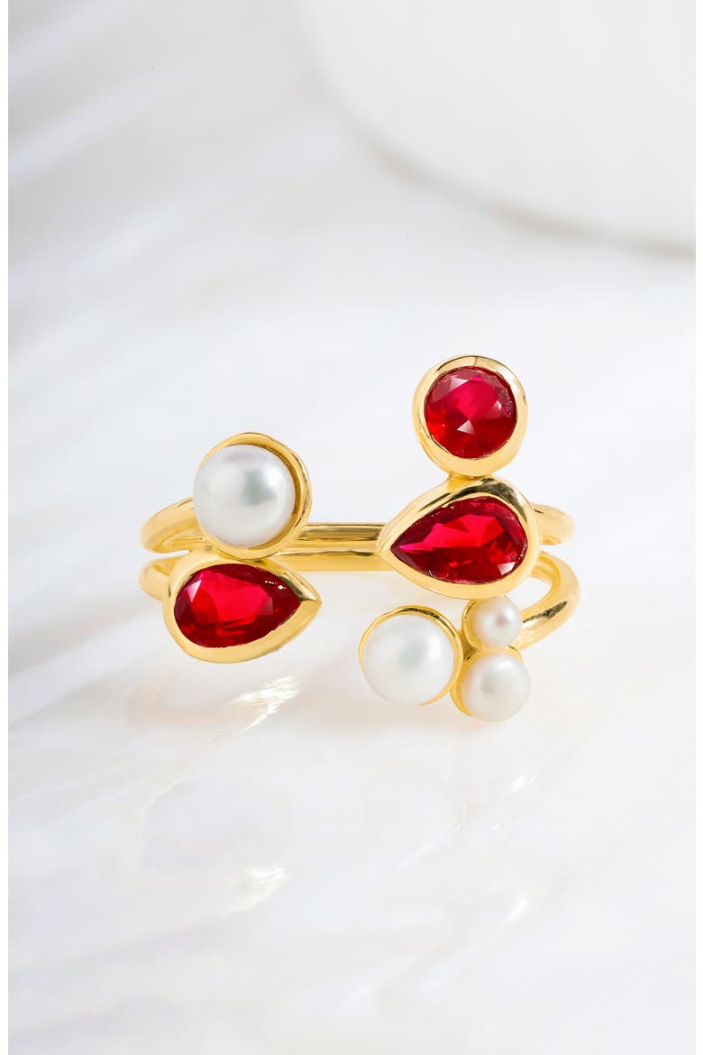Garnet & Faux Pearl Ring, Alternate, color, RED
