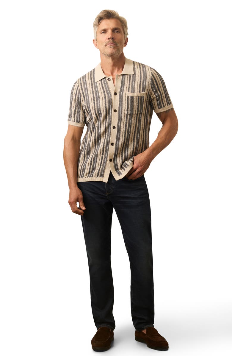 Faherty Stripe Short Sleeve Cardigan, Alternate, color, Iron Mountain Stripe