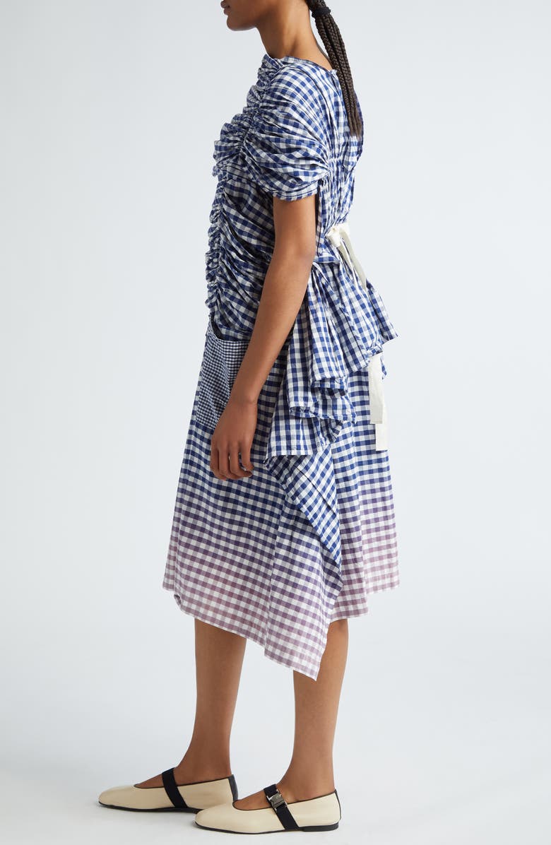 Tao Comme des Garçons Ombré Gingham Ruched Cotton Midi Dress, Alternate, color, 