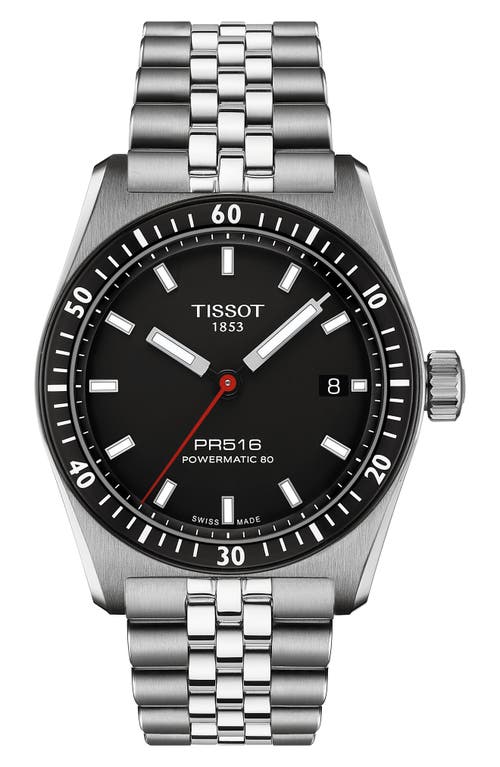 Tissot Men's Swiss Automatic Pr516 Powermatic 80 Stainless Steel Bracelet Watch 38mm In Black