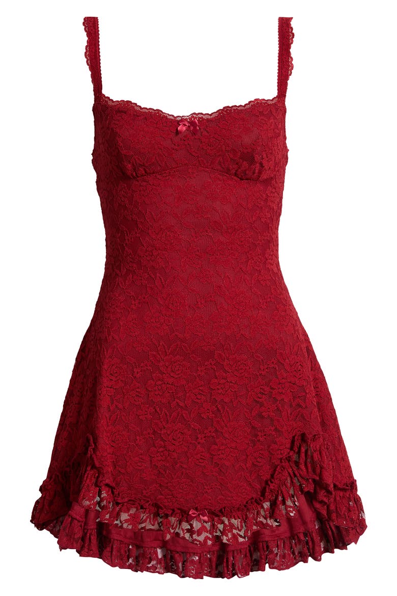 Tillie Lace Ruffle Hem Cocktail Minidress, Alternate, color, BURGUNDY
