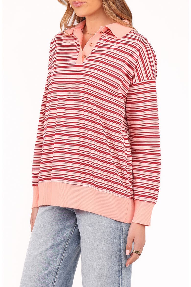 Beau Stripe Long Sleeve Polo, Alternate, color, PINK STRIPE