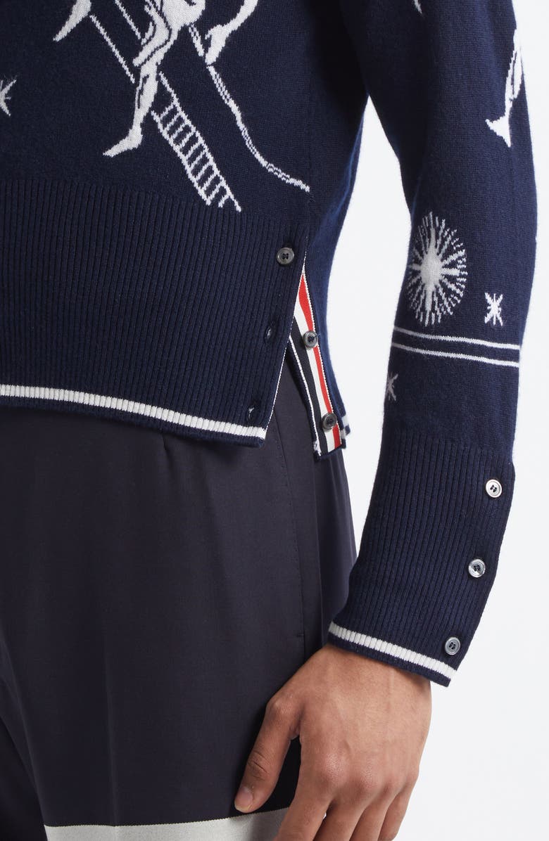 Thom Browne Olympic Constellation Cashmere Cardigan, Alternate, color, Navy