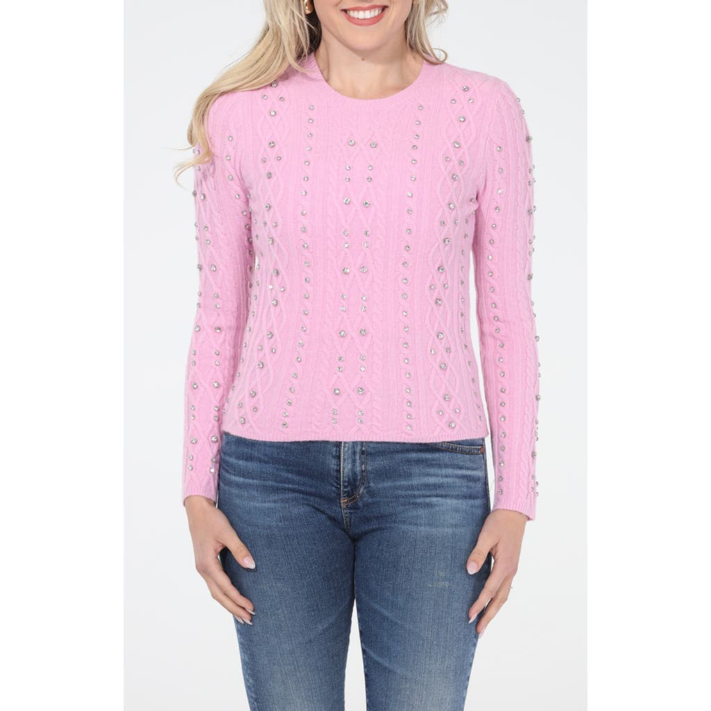 RAIN AND ROSE Beaded Embellished Cable Stitch Sweater in Pink  product