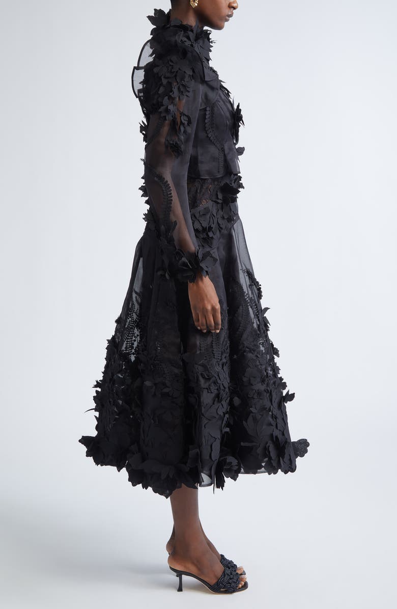 Zimmermann Hypnotic Appliqué Long Sleeve Silk Midi Dress, Alternate, color,