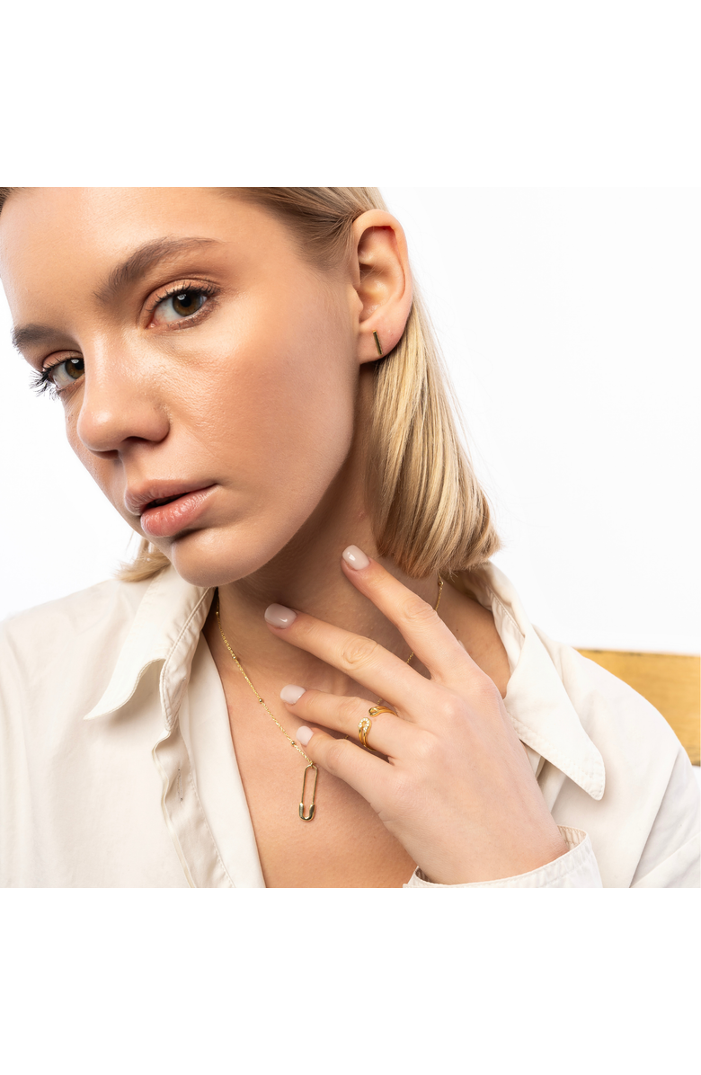 Spero London Sterling Silver Safety Pin Necklace With Beaded Satellite Chain, Alternate, color, Gold