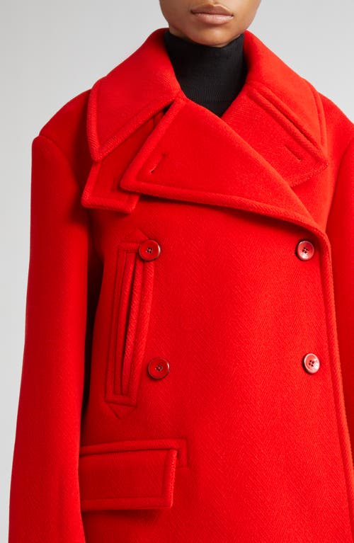 Jil Sander Double Breasted Elongated Wool Peacoat In Red
