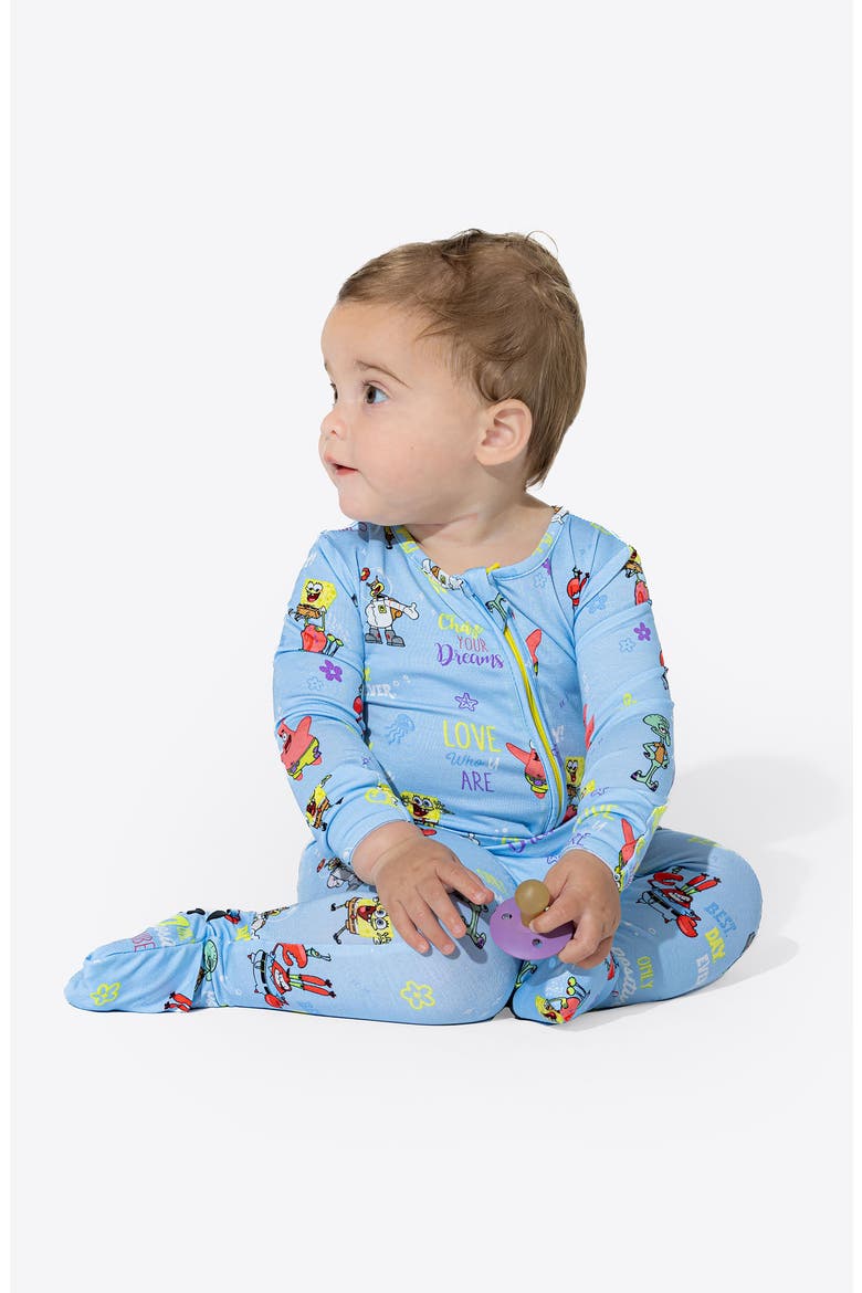 x SpongeBob® Good Vibes Fitted Convertible One-Piece Pajamas, Alternate, color, BLUE