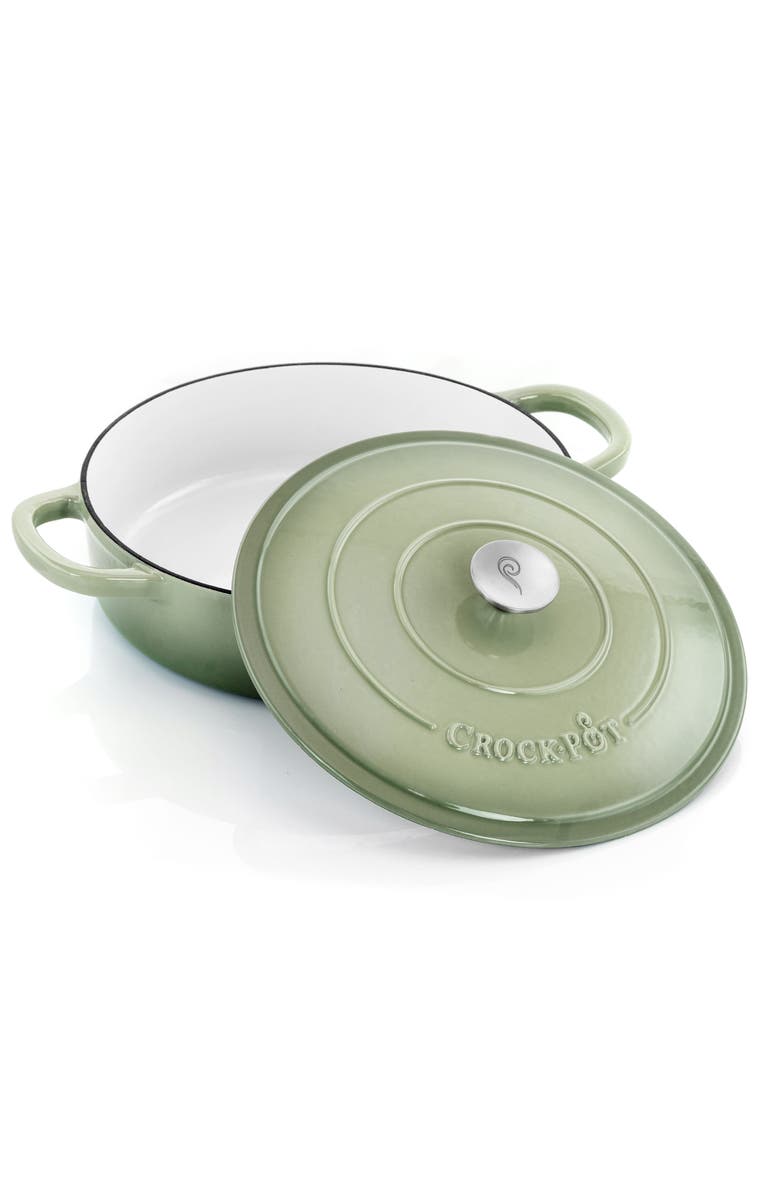 Crock-pot 5 Quart Round Enameled Cast Iron Braiser Pan with Self Basting Lid, Alternate, color, Green