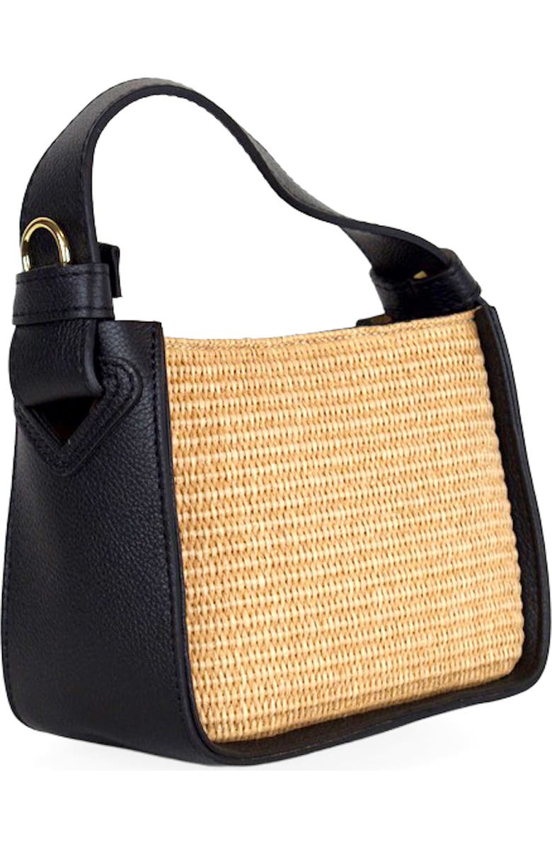 Persaman New York Marie Straw & Leather Shoulder Bag, Alternate, color, Black