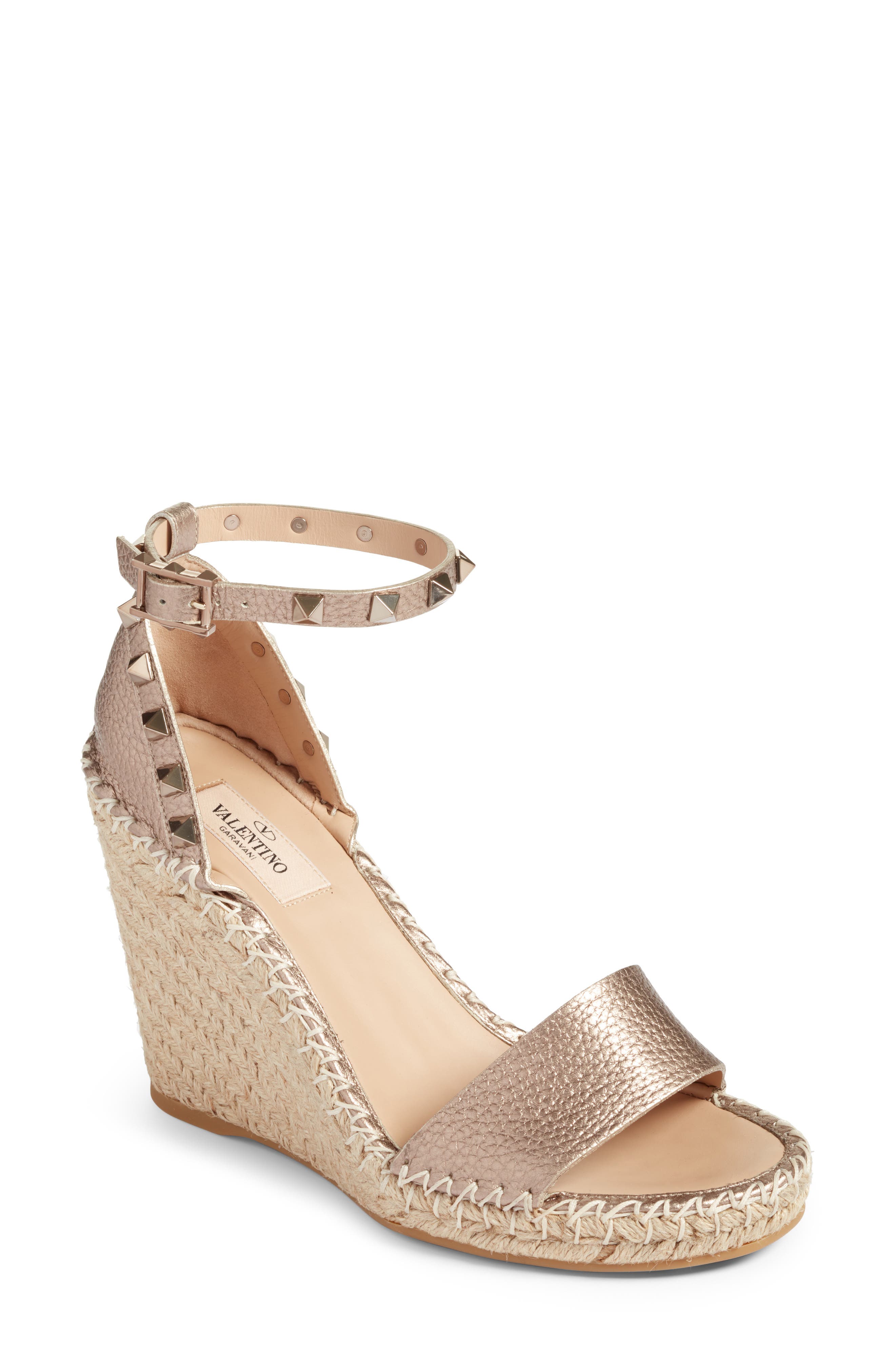 Rockstud Espadrille Sandal, Main, color, SKIN METALLIC LEATHER