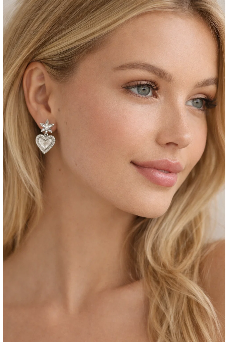 Bloom Heart Drop Earrings, Alternate, color, Silver