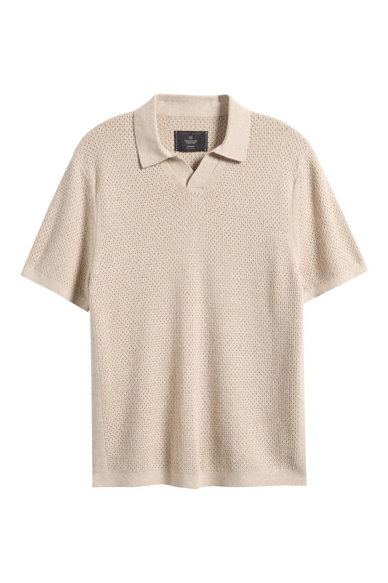 Victor Johnny Collar Cotton & Linen Mesh Stitch Polo Sweater, Alternate, color, HEATHER OATMEAL