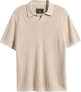 Reigning Champ Victor Johnny Collar Cotton & Linen Mesh Stitch Polo Sweater