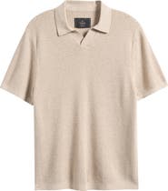 Reigning Champ Victor Johnny Collar Cotton & Linen Mesh Stitch Polo Sweater