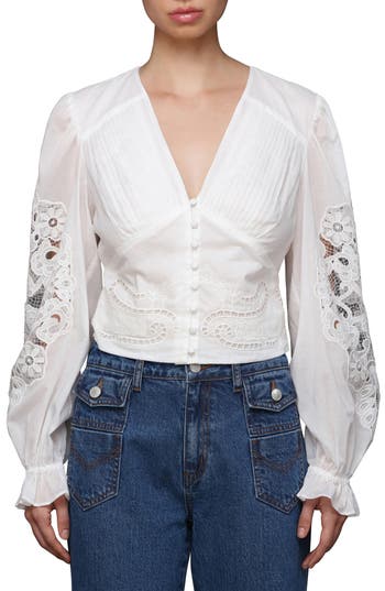 Avec Les Filles Pintuck Lace Shirt In White
