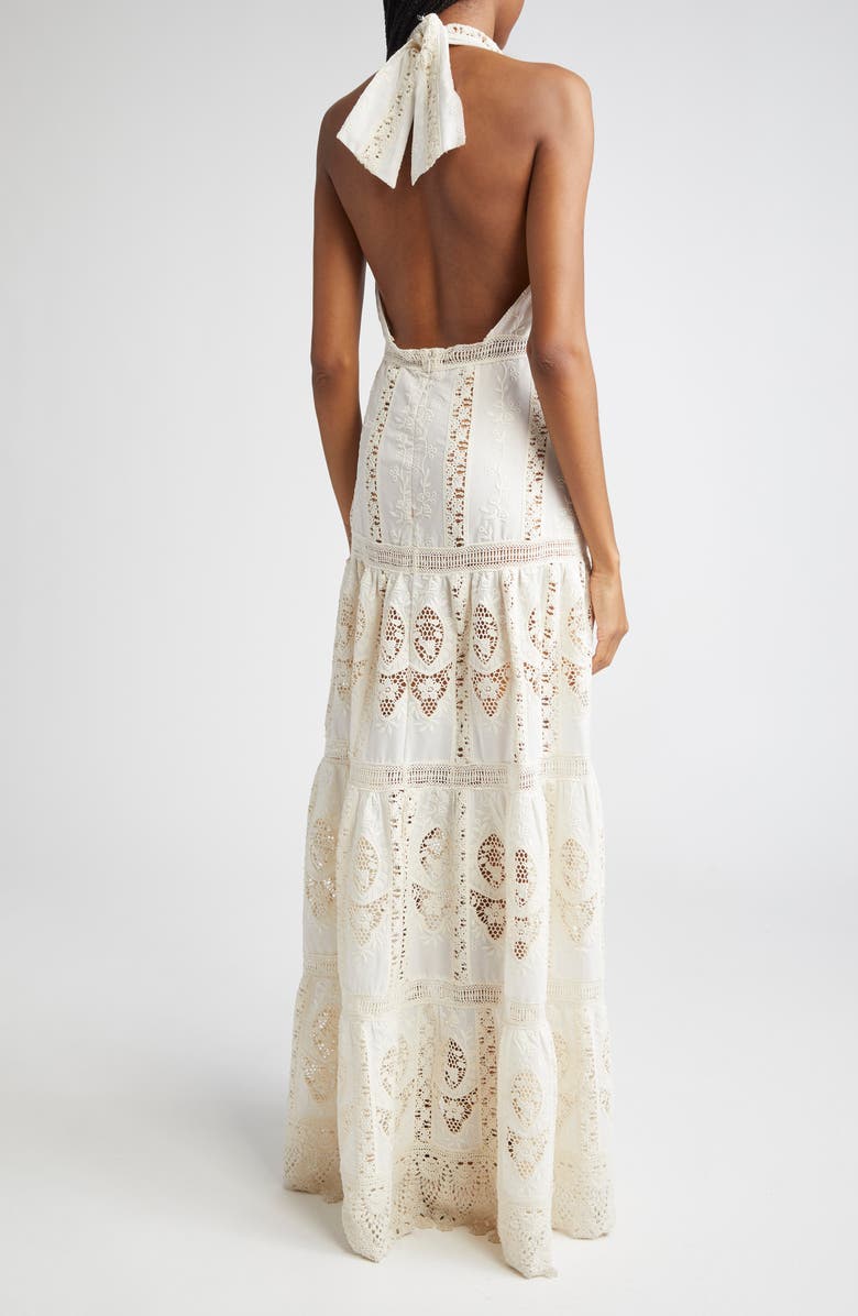 Johanna Ortiz Luz Embroidered Halter Maxi Dress, Alternate, color, Ecru