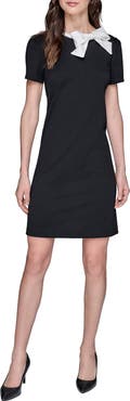 KARL LAGERFELD PARIS Bow Accent Scuba Crepe Sheath Dress