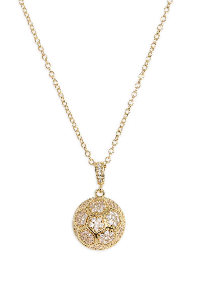 Pavé CZ Soccer Ball Pendant Necklace, Alternate, color, CLEAR- GOLD