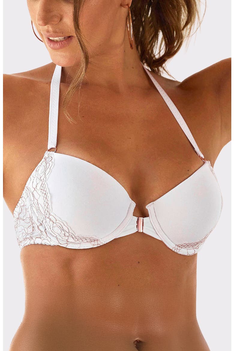 Front Closure Multiway Bra, Main, color, White Printed