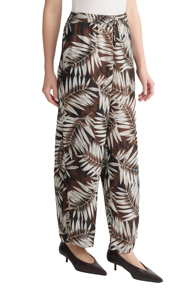 Jones New York Palm Print Wide Leg Drawstring Pants, Alternate, color, Fudge Multi