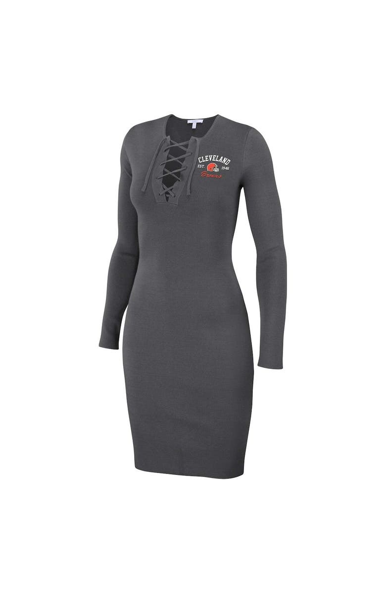 WEAR by Erin Andrews Women's WEAR by Erin Andrews Charcoal Cleveland Browns Lace Up Long Sleeve Dress, Alternate, color, Charcoal