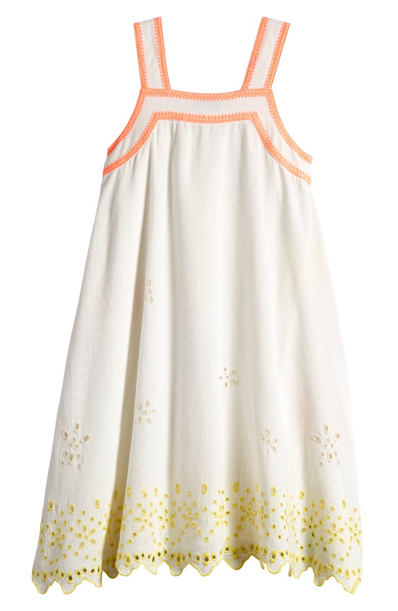 Reiss Kids' Arabella Eyelet Embroidered Cotton & Linen Dress, Alternate, color, Ivory Print