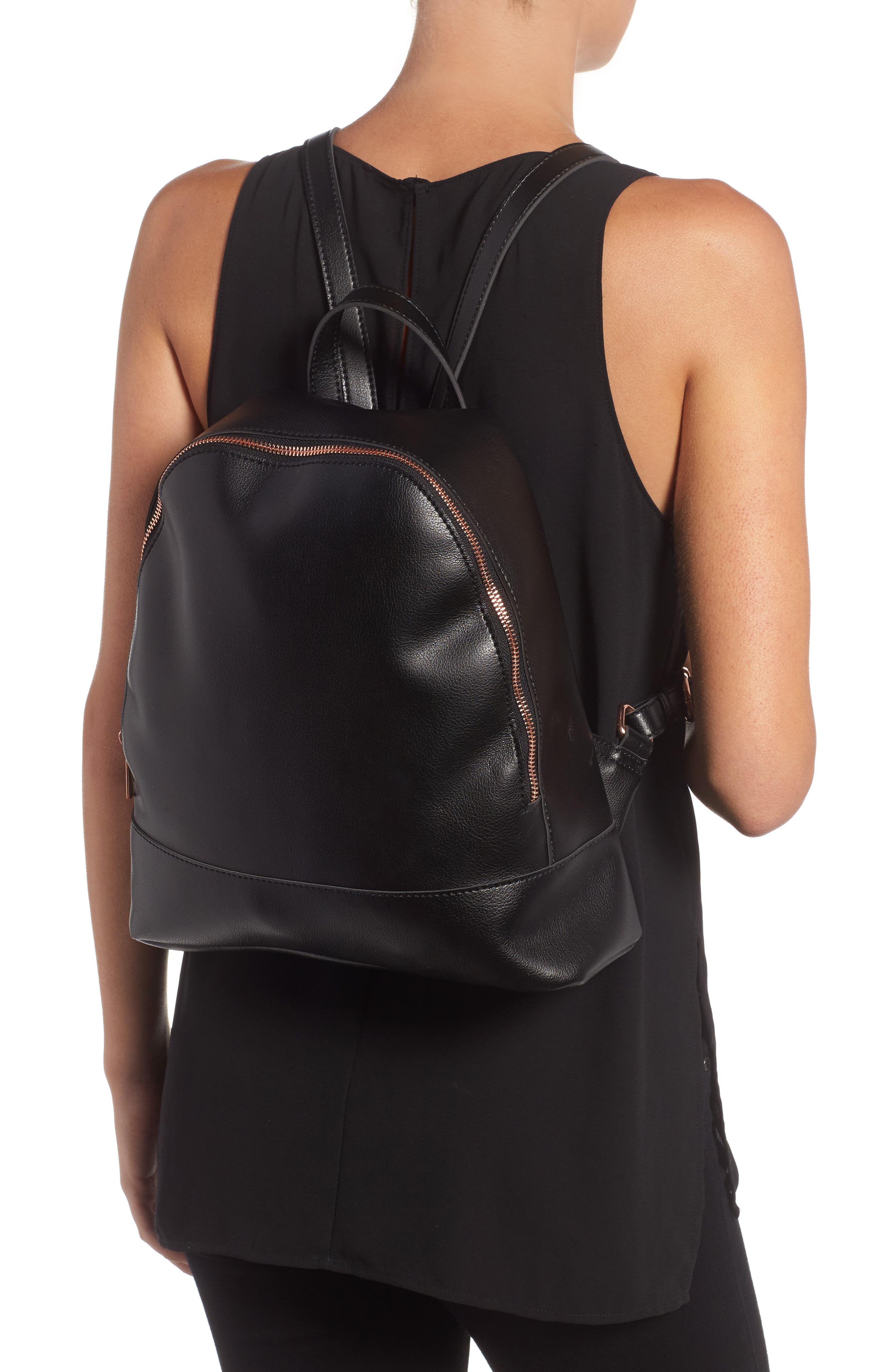 Chester Faux Leather Backpack, Alternate, color, BLACK