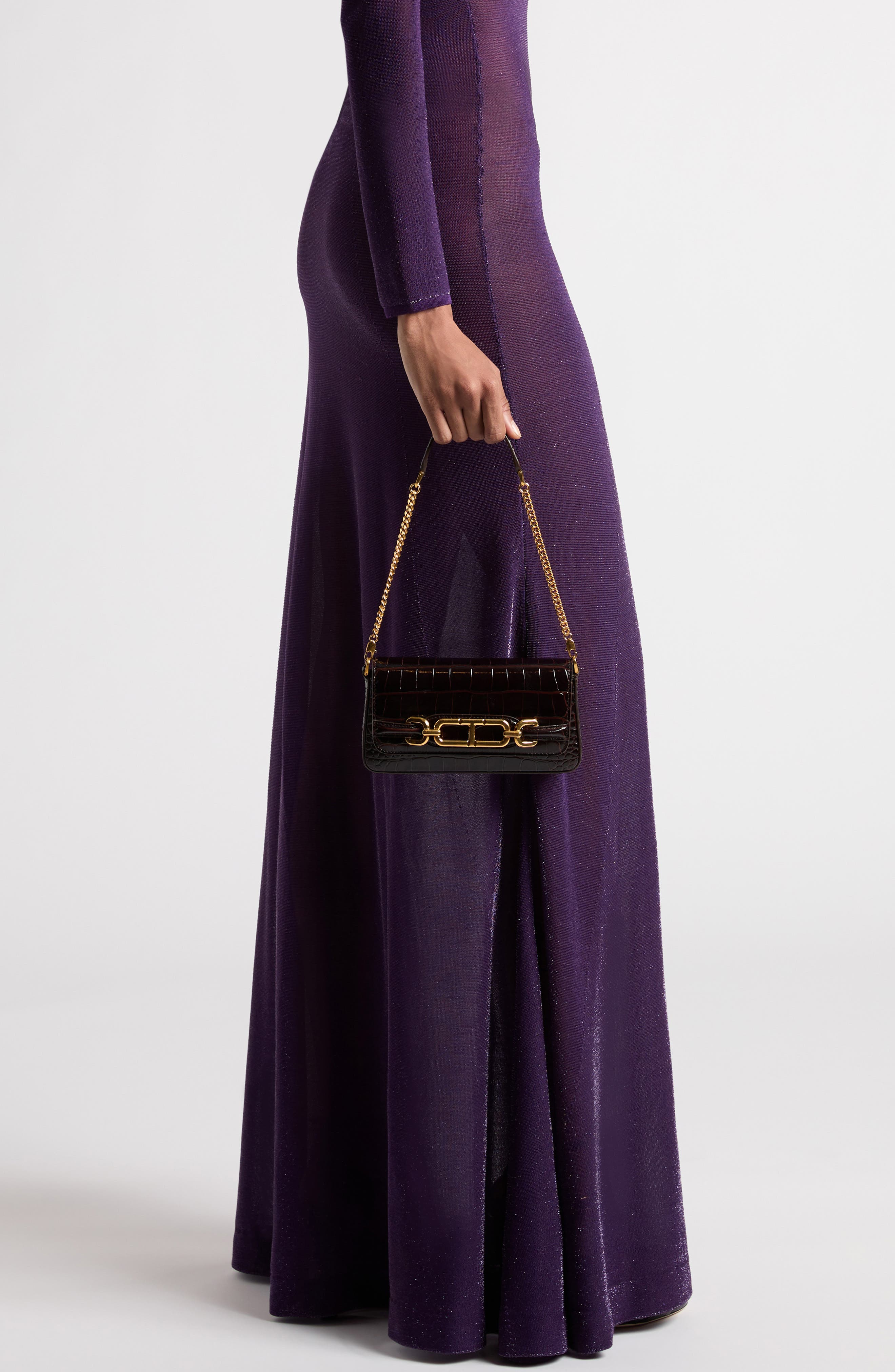 TOM FORD Mini Croc Embossed Leather Shoulder Bag, Alternate, color, 