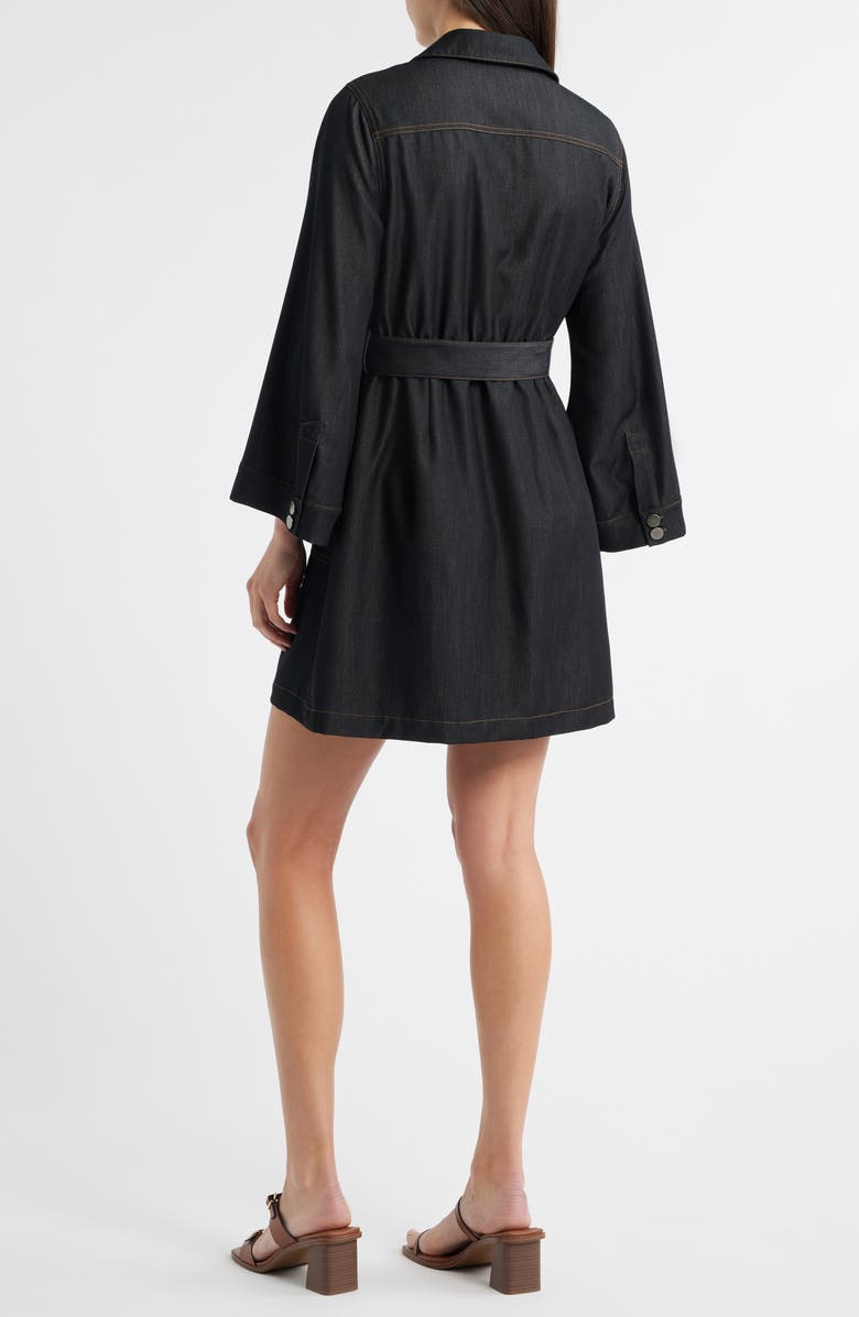 CIEBON Franny Long Sleeve Denim Mini Shirtdress, Alternate, color, Black