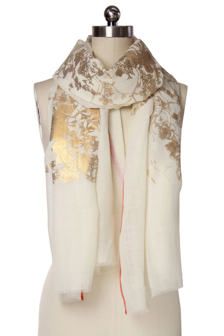 Metallic Floral Wool Scarf, Alternate, color, IVORY
