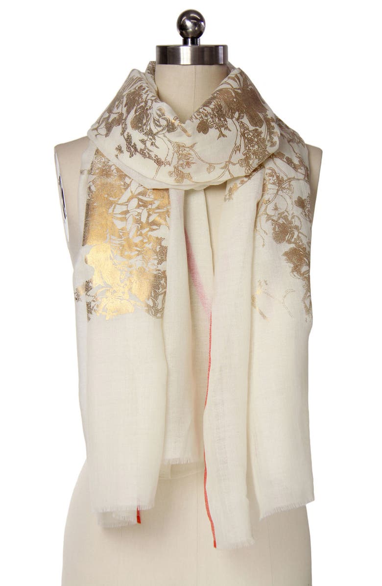 SAACHI Metallic Floral Wool Scarf, Alternate, color, Ivory