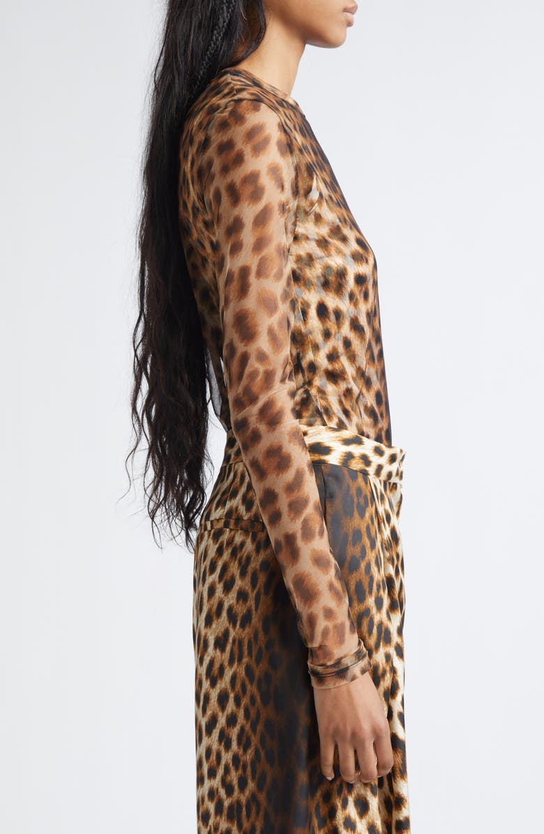 SPORTMAX Ebu Leopart Print Layered Mesh Top, Alternate, color, Beige Shaded