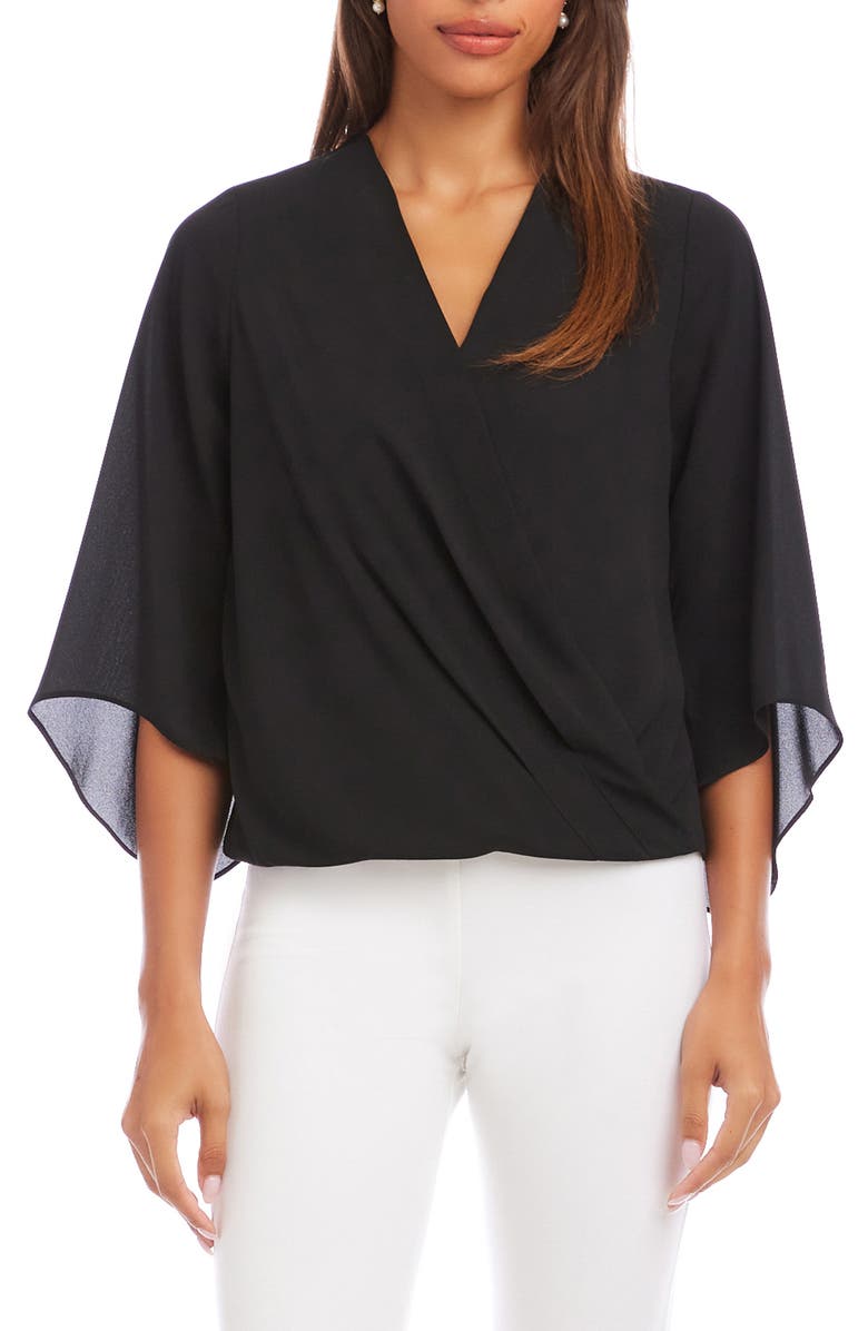 Karen Kane Drape Crossover Crepe Top, Main, color, Black