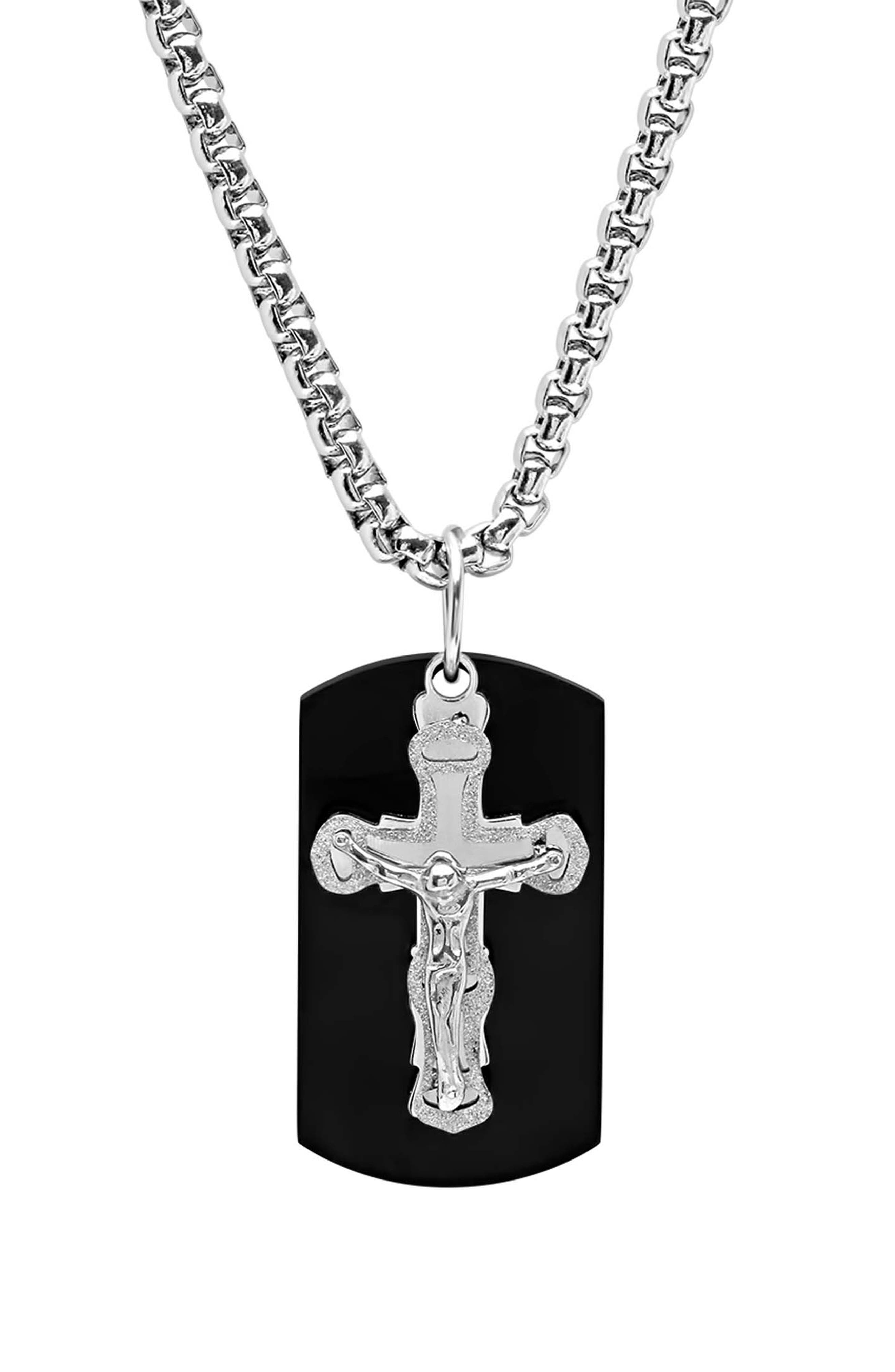 Cross Dog Tag Pendant Necklace