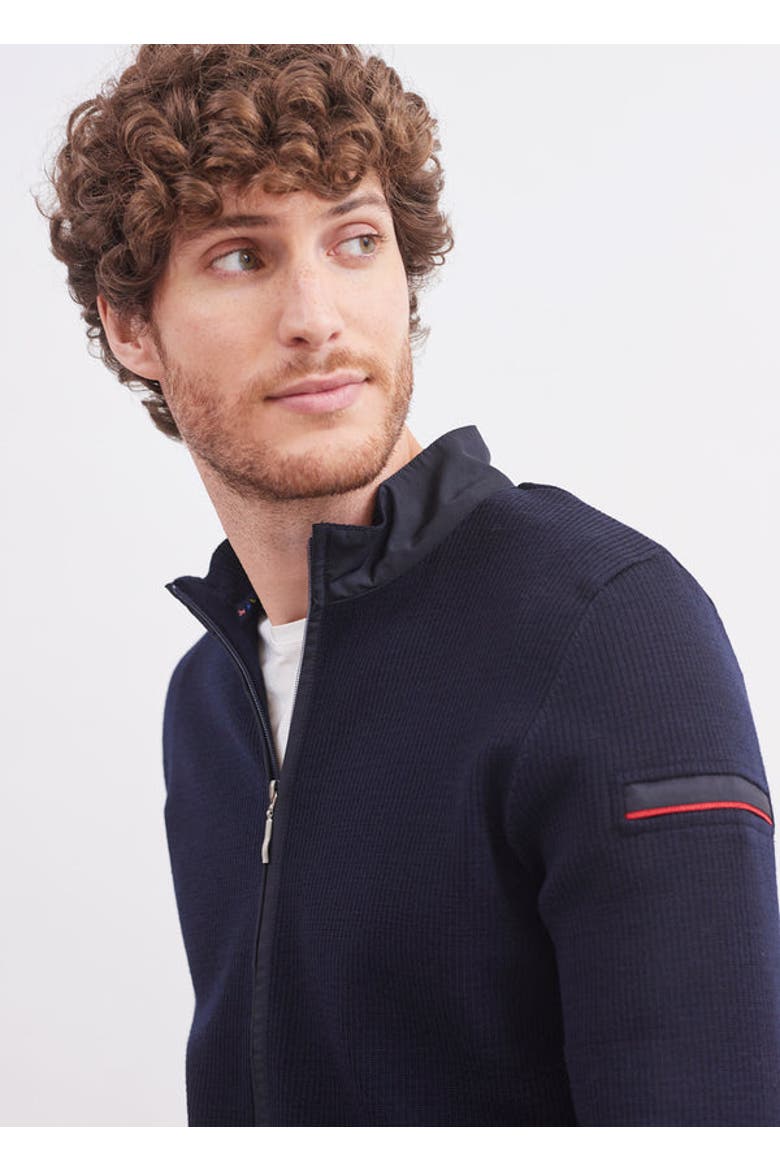 NAVIGATEUR - Comfortable Knit Cardigan with Zip, Main, color, Navy