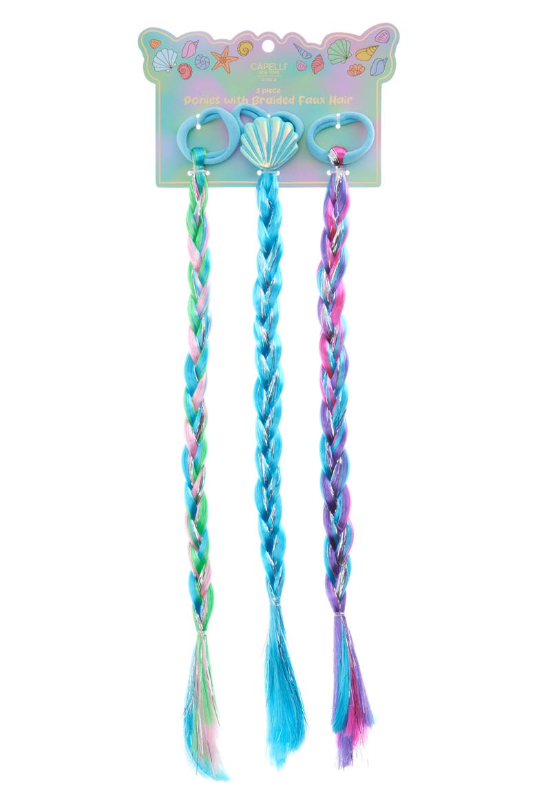 Kids' Assorted 3-Pack Braided Faux Hair Extensions, Main, color, TURQ COMBO