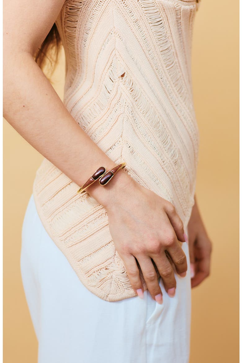Thin Livorno Stone Wrap Cuff Bracelet, Alternate, color, GOLD/ BROWN
