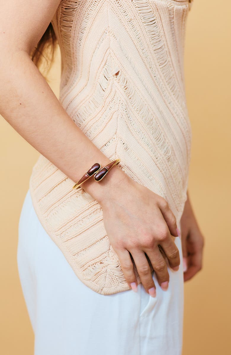 Petit Moments Thin Livorno Stone Wrap Cuff Bracelet, Alternate, color, Gold/ Brown