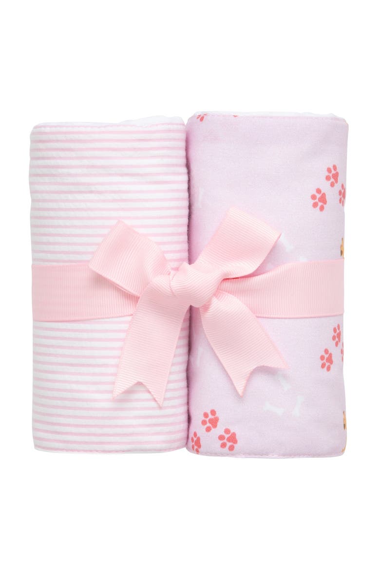 Print Set of Two Burp Cloths, Main, color, Pink Puppy & Seersucker Stripe