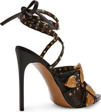 Saddle Embellished Ankle Strap Sandal