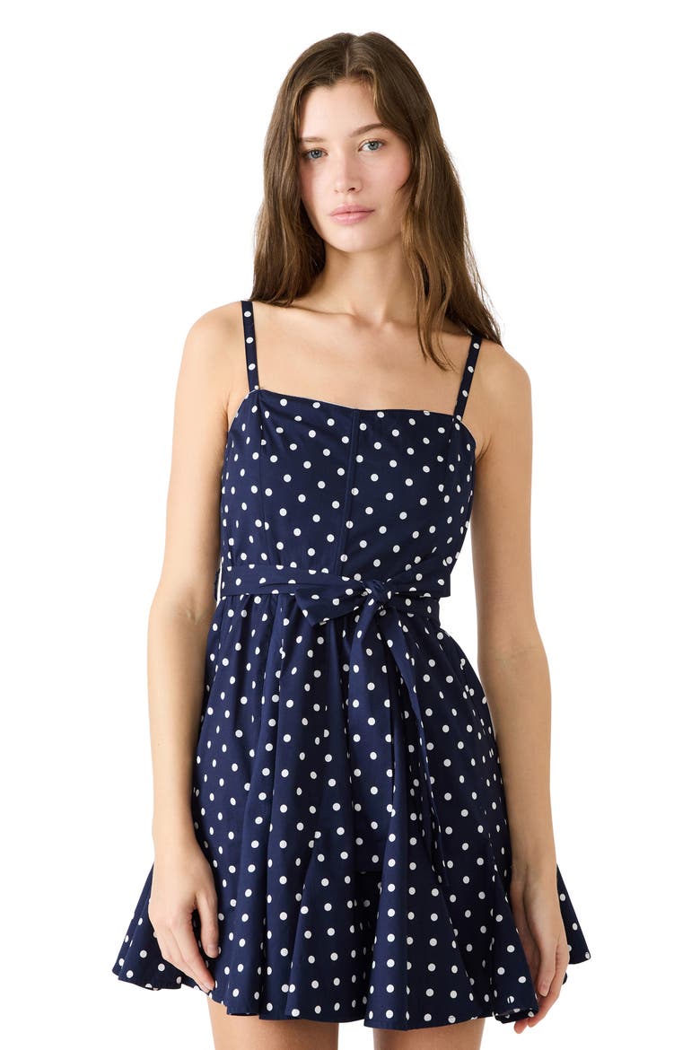 Dasia Polka Dot Stretch Cotton Minidress, Alternate, color, SAILOR BLUE