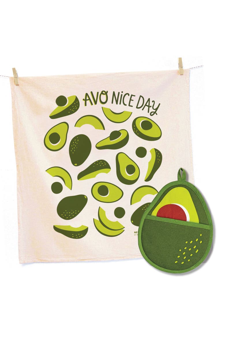 Avocado Tea Towel and Pot Holder Set, Main, color, Green