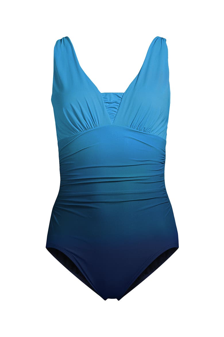 SlenderSuit Grecian Low Leg One Piece Swimsuit, Alternate, color, Teal Ombre