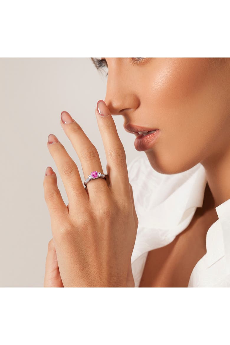 Created Sapphire & Diamond 3-Stone Ring, Alternate, color, Lab-Created Sapphire