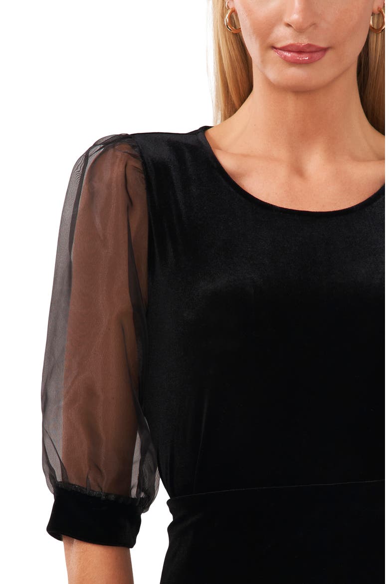 Puff Sleeve Velour Top, Alternate, color, RICH BLACK